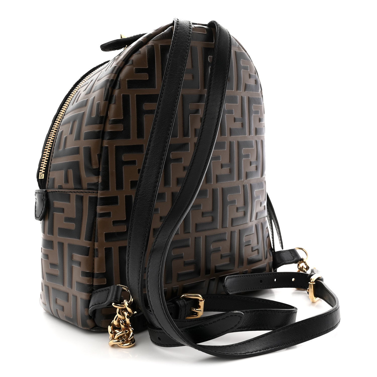Fendi Vitello Bi-Color FF 1974 Embossed Mini Backpack Maya Black 3 of 13