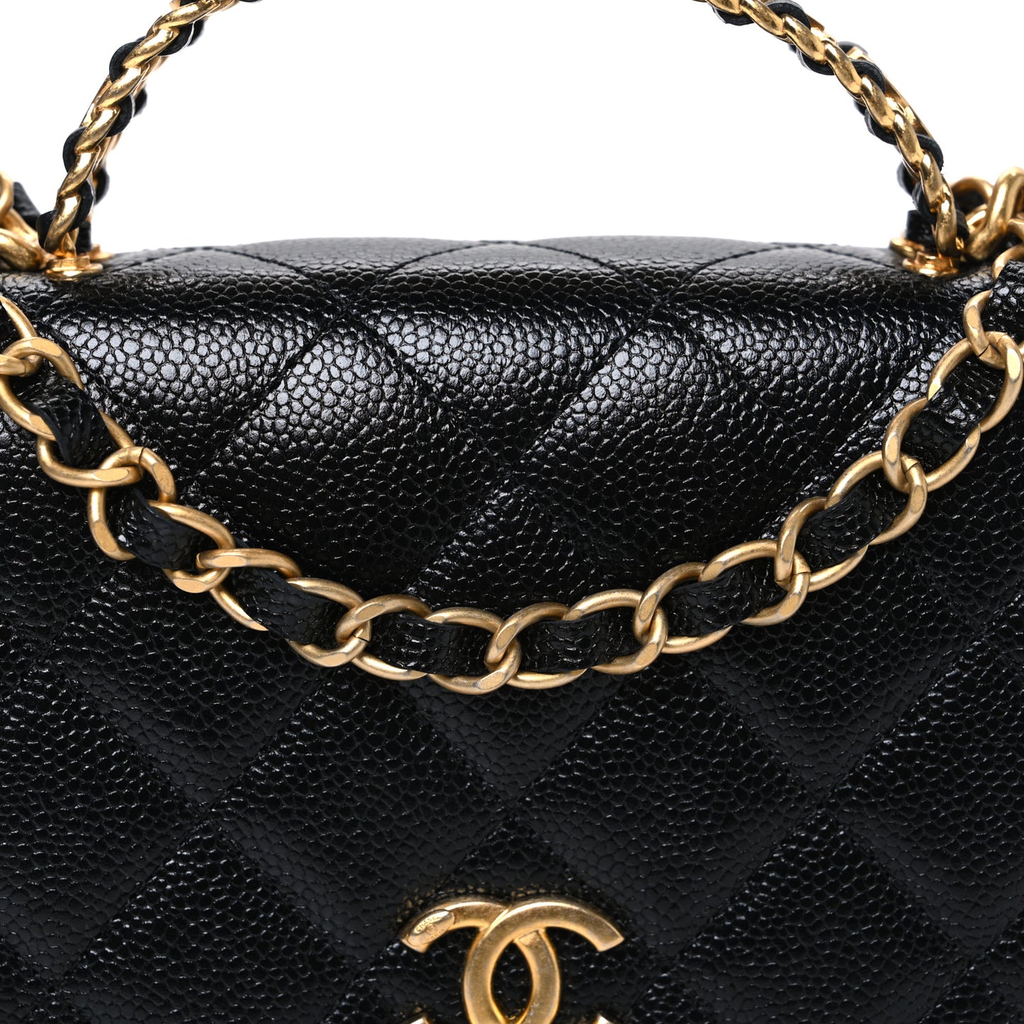 Shiny Caviar Quilted Pick Me Up Wallet On Chain WOC Black