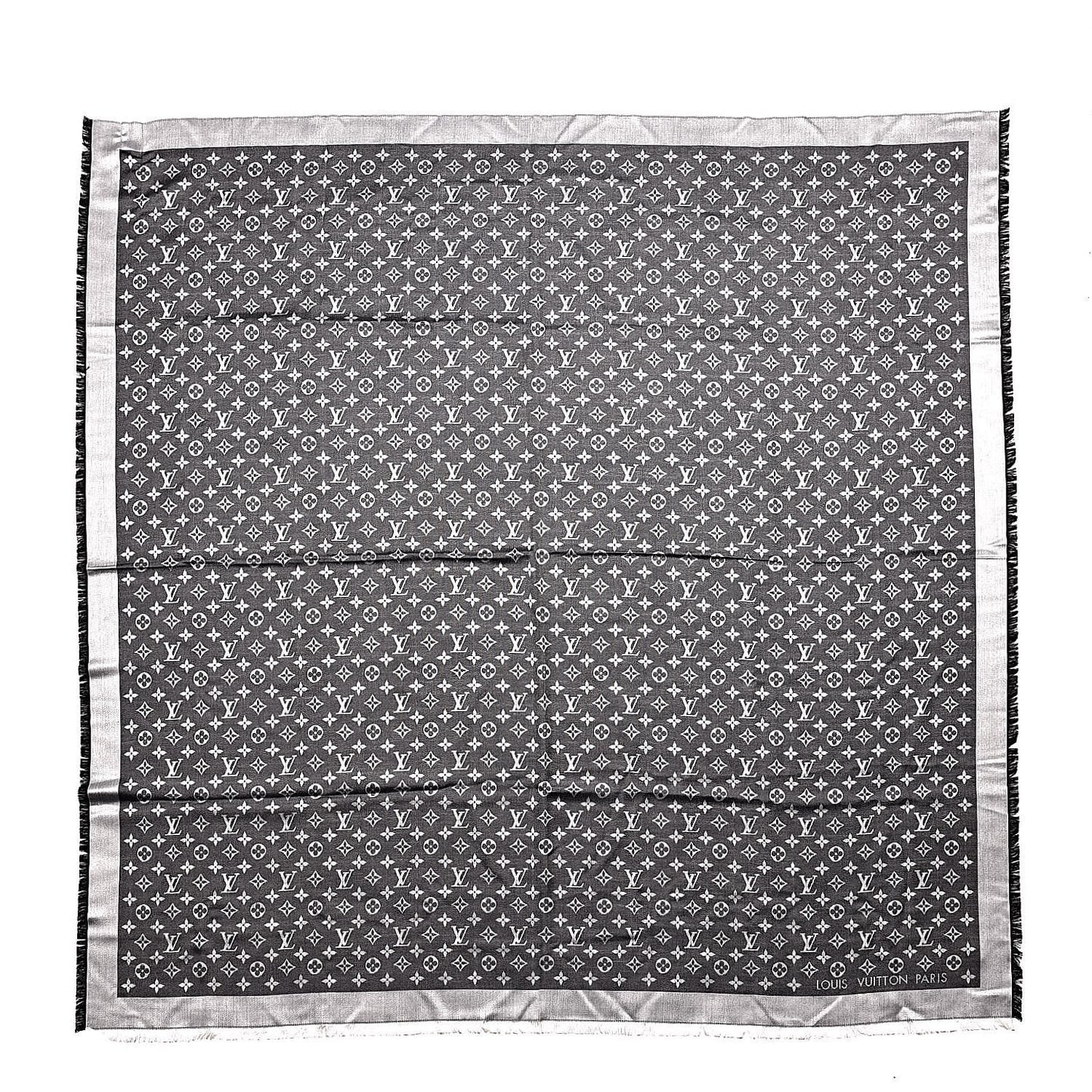Wool Silk Monogram Denim Shawl Black