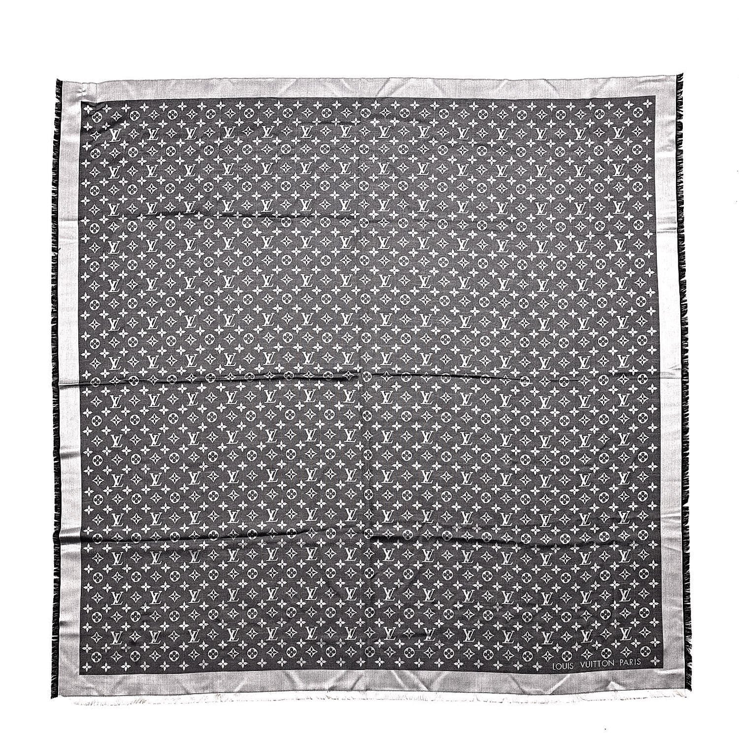 Louis Vuitton Wool Silk Monogram Denim Shawl Black 1 of 6