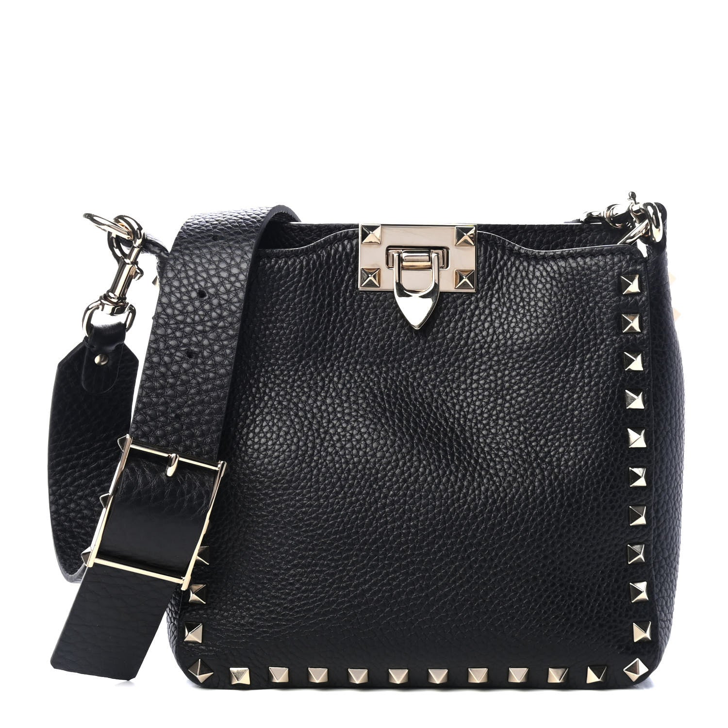 Valentino Garavani Pebbled Calfskin Mini Rockstud Flip-Lock Messenger Bag Black 1 of 4