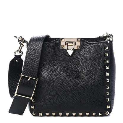 Valentino Garavani Pebbled Calfskin Mini Rockstud Flip-Lock Messenger Bag Black 1 of 4