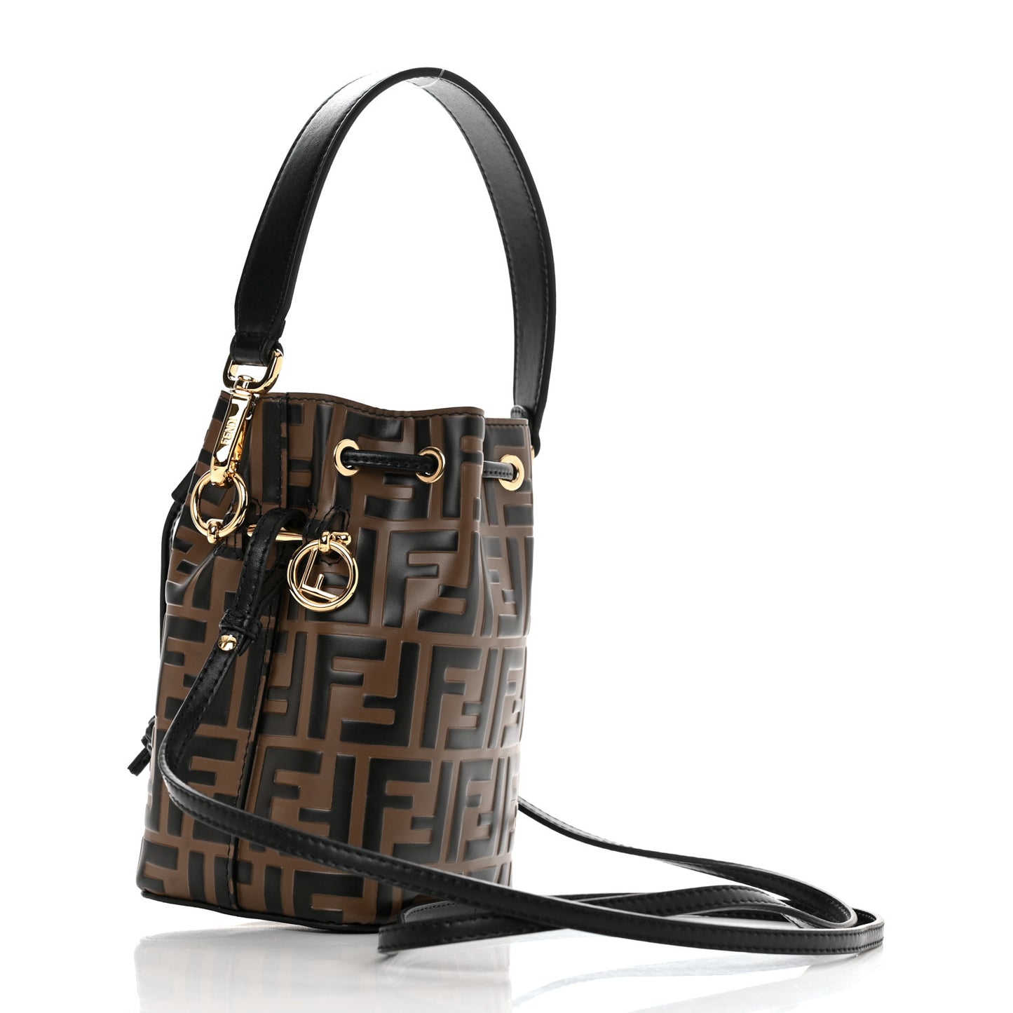 Vitello Liberty F is Fendi Bi-Color FF 1974 Embossed Mini Mon Tresor Bucket Bag Maya Black