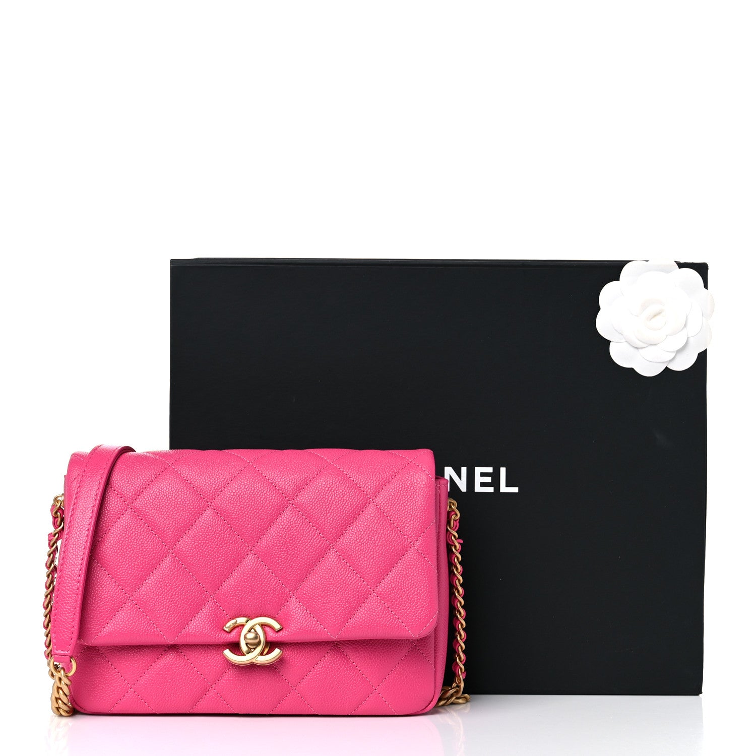Chanel Shiny Caviar Quilted Small Chain Melody Flap Dark Pink 10 of 10