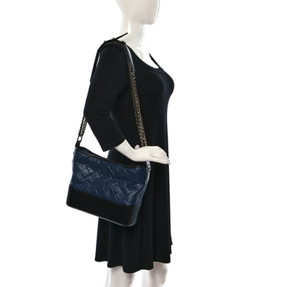 Chanel Aged Calfskin Quilted Medium Gabrielle Hobo Navy Black 2 of 11
