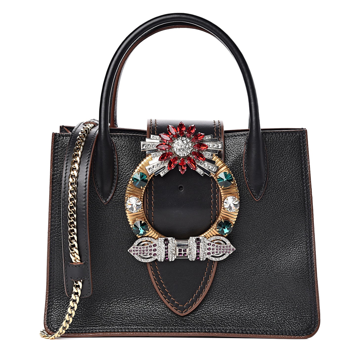 Goatskin Madras Soft Calf Crystal Embellished Tote Black