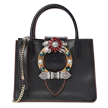 Miu Miu Goatskin Madras Soft Calf Crystal Embellished Tote Black 1 of 11