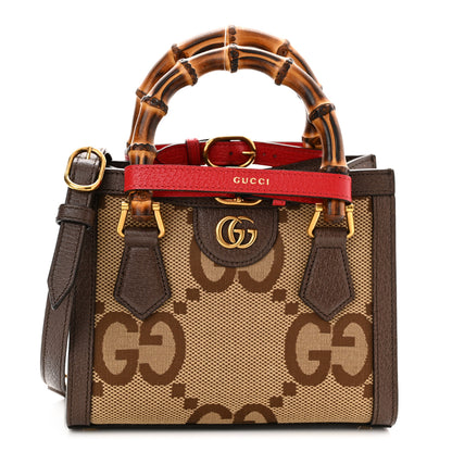 Gucci Monogram Jumbo GG Textured Dollar Calfskin Mini Diana Tote Bag Camel Ebony New Acero Pomegranate Red 1 of 10