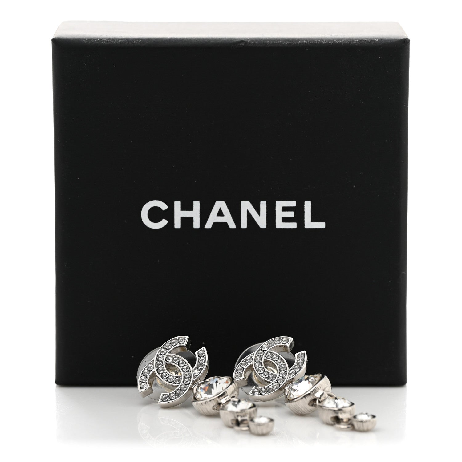 Chanel Metal Crystal CC Drop Earrings Silver 5 of 5