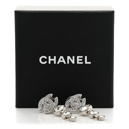 Chanel Metal Crystal CC Drop Earrings Silver 5 of 5