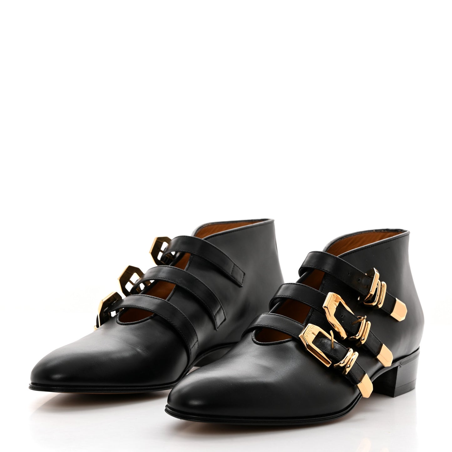 New Waxed Calfskin Buckle Hollywood Ankle Boots 40.5 Black