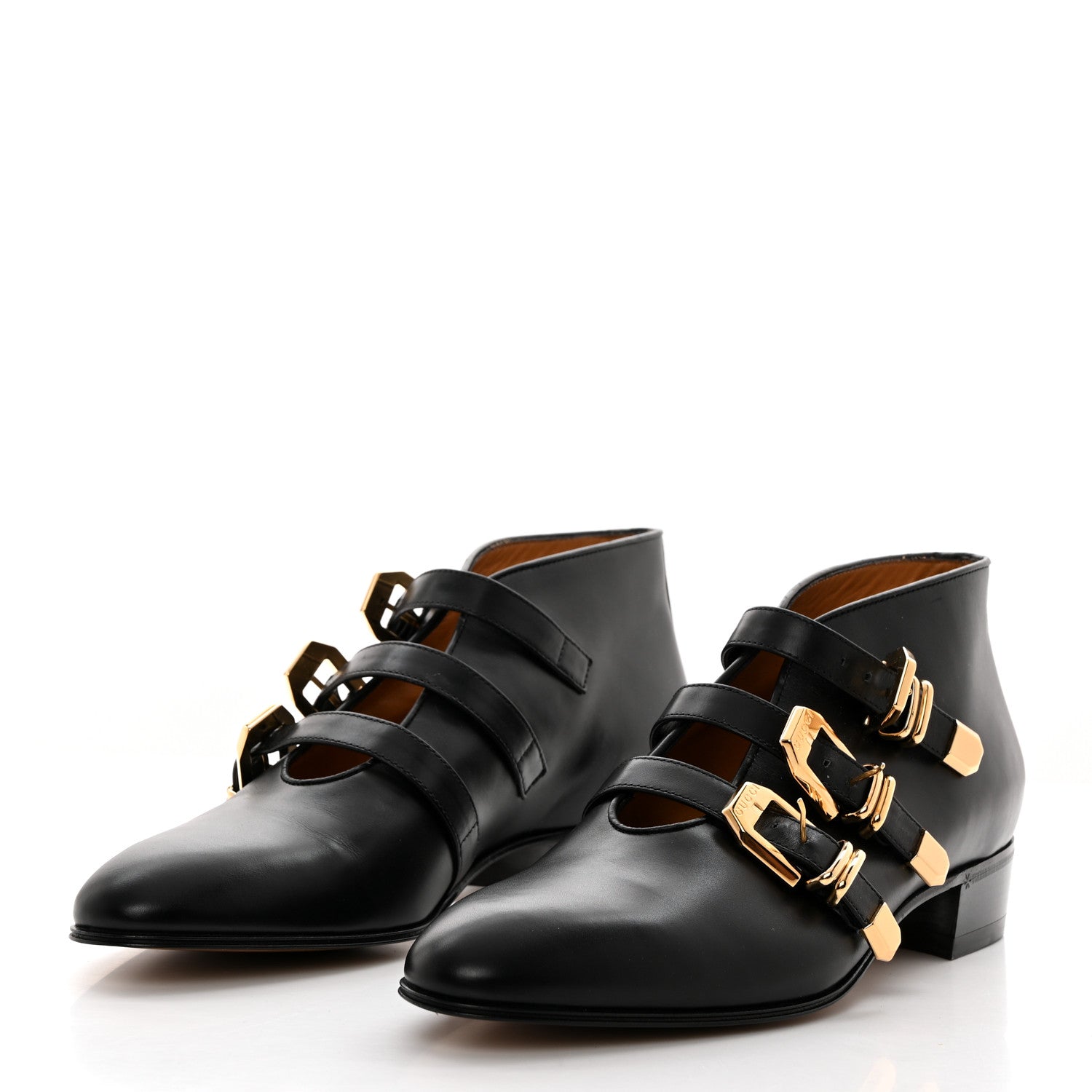 Gucci New Waxed Calfskin Buckle Hollywood Ankle Boots 40.5 Black 3 of 9