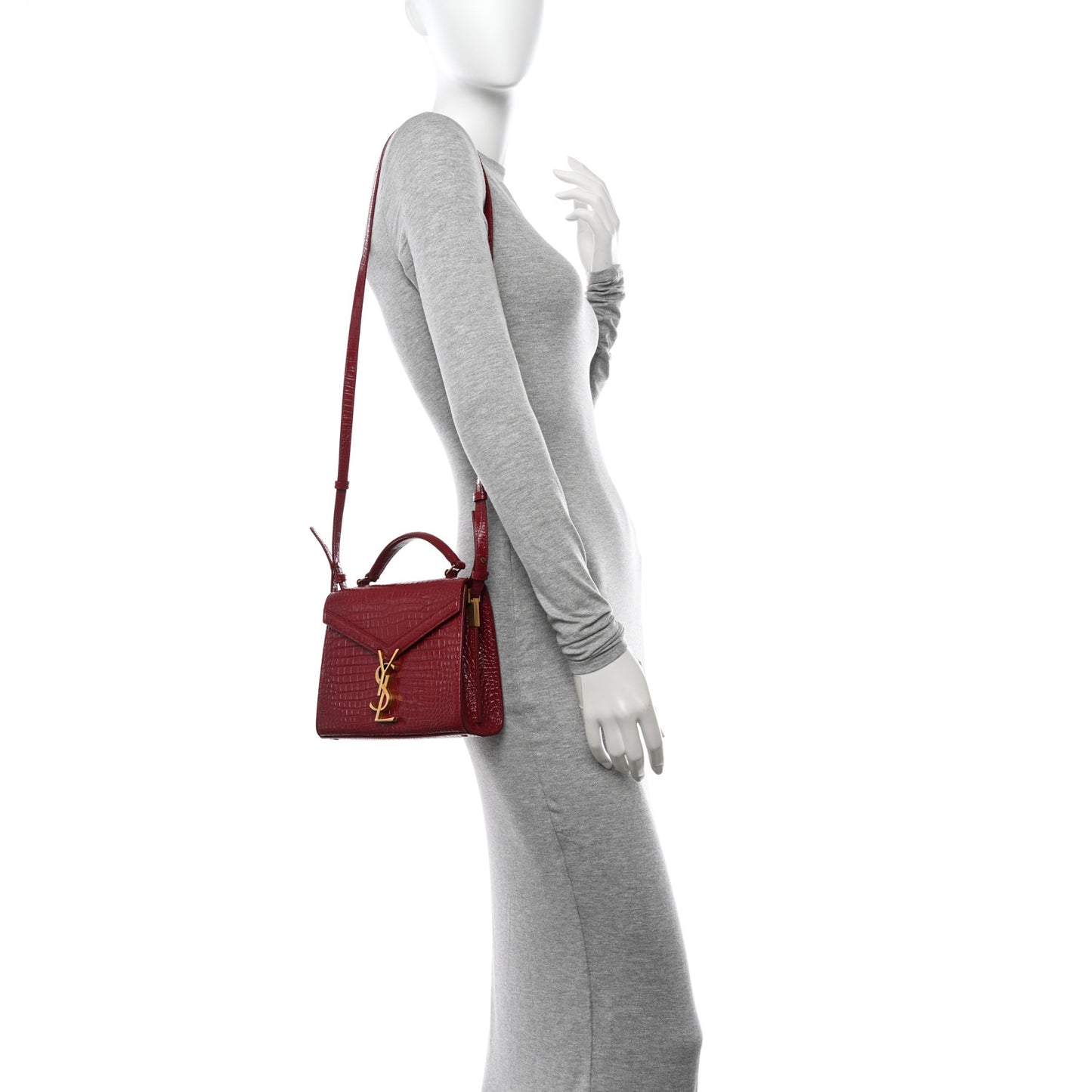 Calfskin Crocodile Embossed Mini Classic Monogram Cassandra Top Handle Red