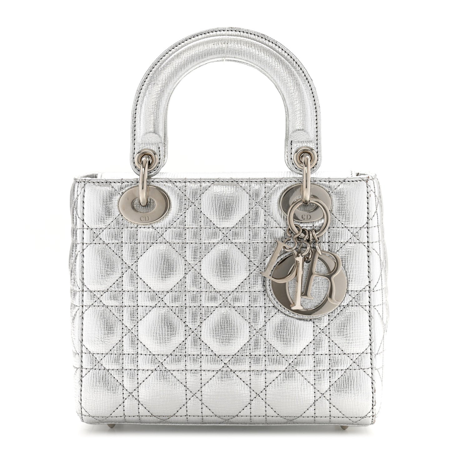 Metallic Grained Calfskin Cannage Small Lucky Badges My Lady Dior Silver