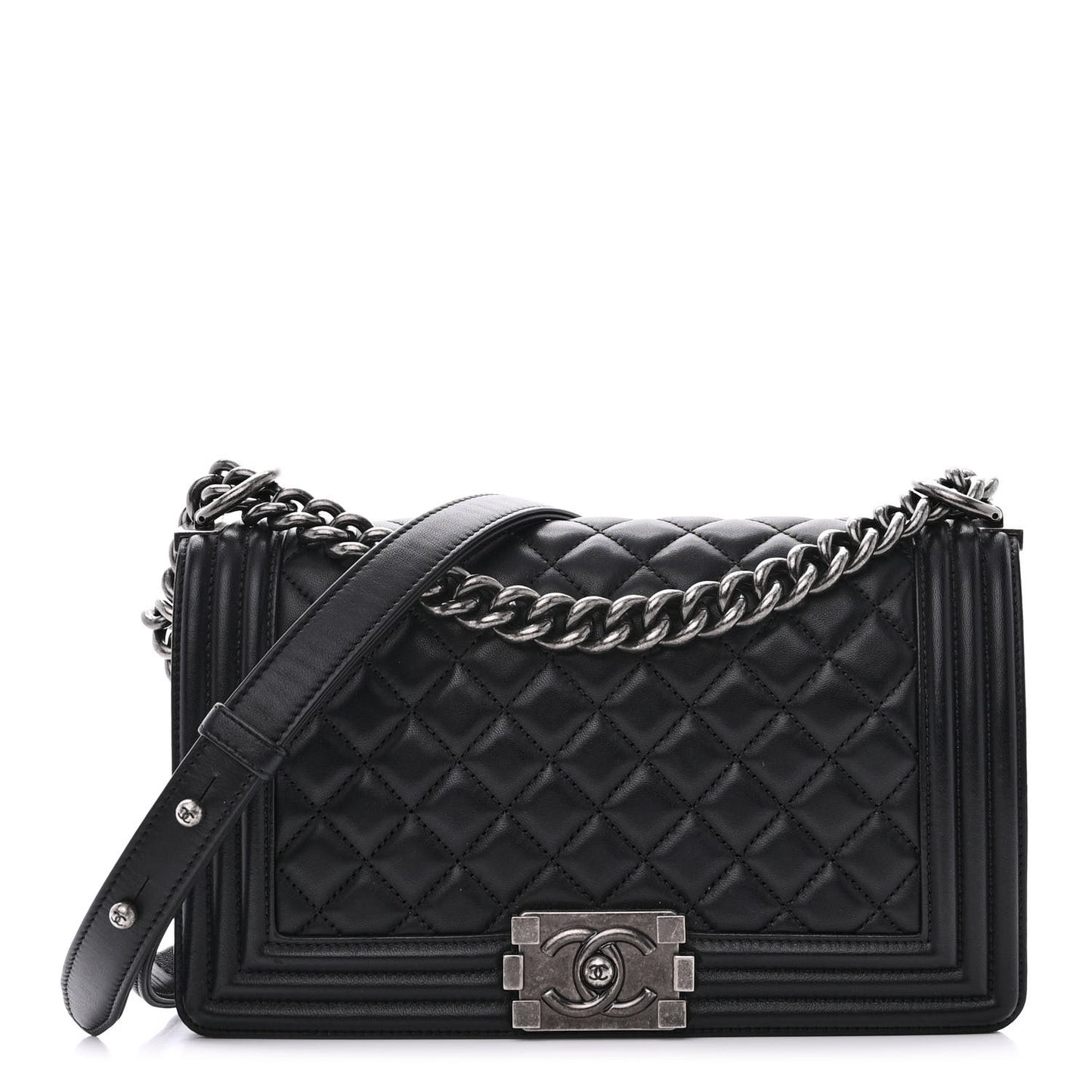 Lambskin Quilted Medium Boy Flap Black