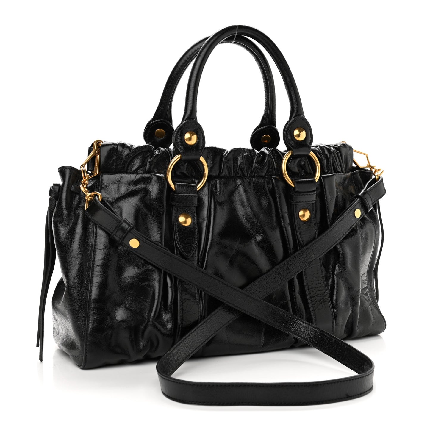 Vitello Lux Gathered Tote Black