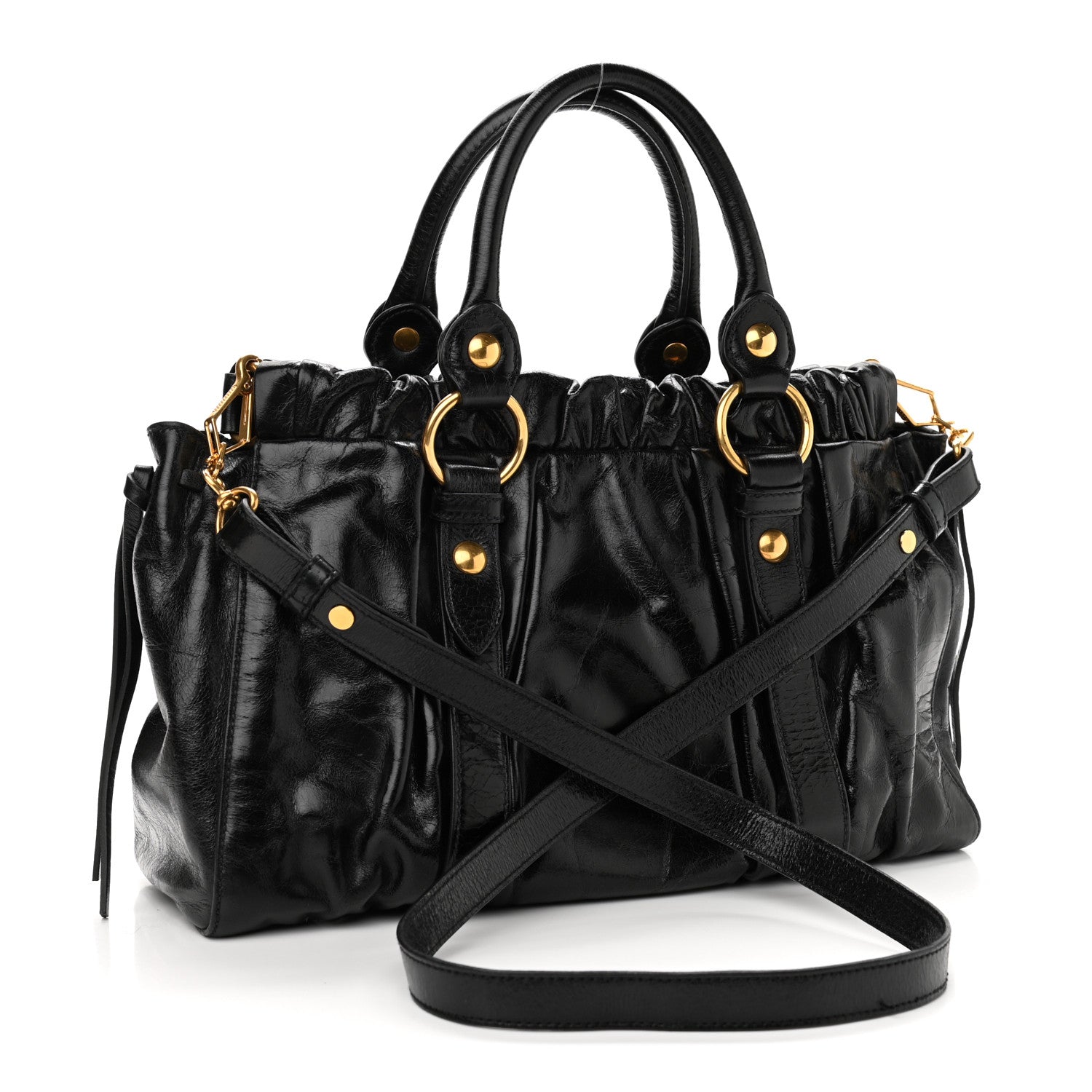 Miu Miu Vitello Lux Gathered Tote Black 2 of 11