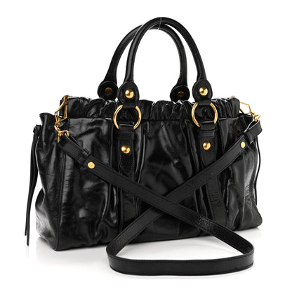 Miu Miu Vitello Lux Gathered Tote Black 2 of 11