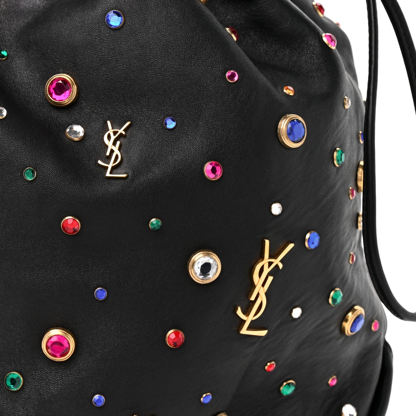 Lambskin Charm Studded Teddy Drawstring Bag Black