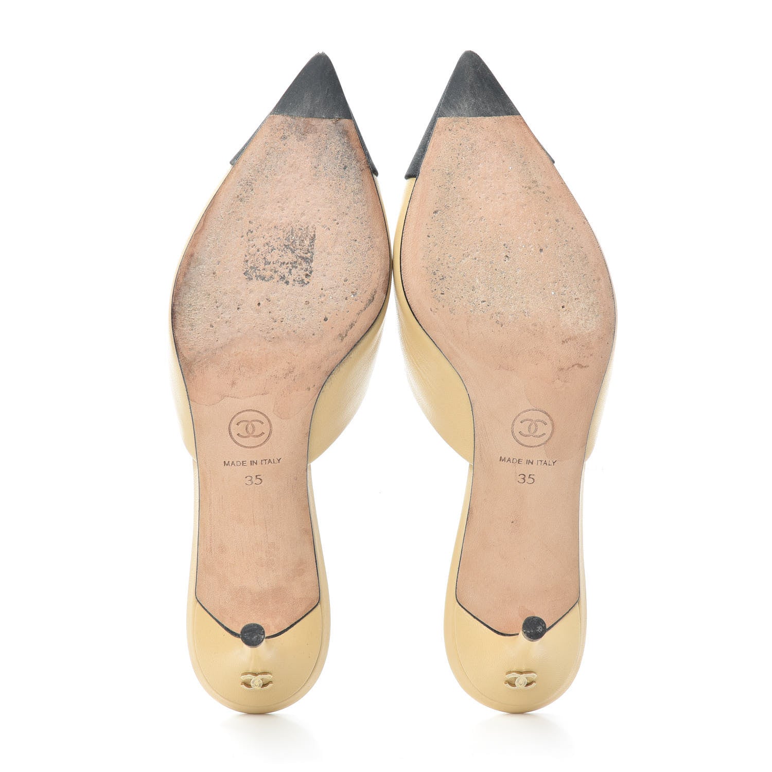 Chanel Lambskin Grosgrain Cap Toe CC Mules 35 Beige Black 7 of 7