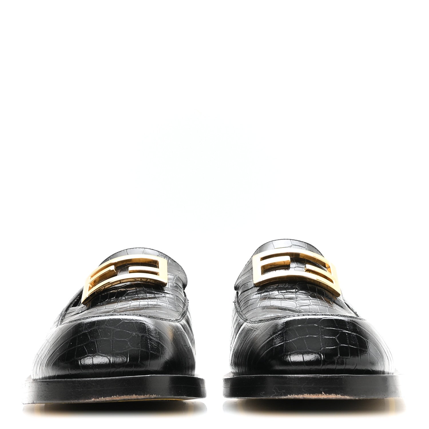 Fendi Crocodile Embossed Mens Baguette Loafers 8 Black 3 of 8