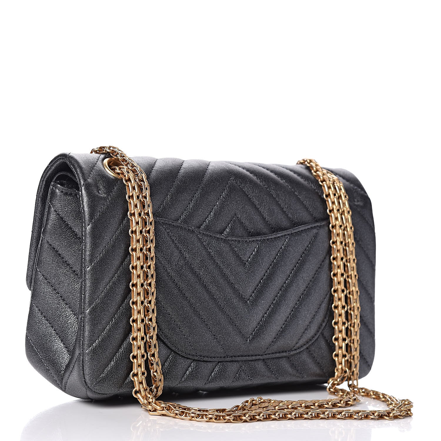 Chanel Metallic Sheepskin Chevron Quilted 2.55 Reissue 225 Flap Dark Silver 3 of 10