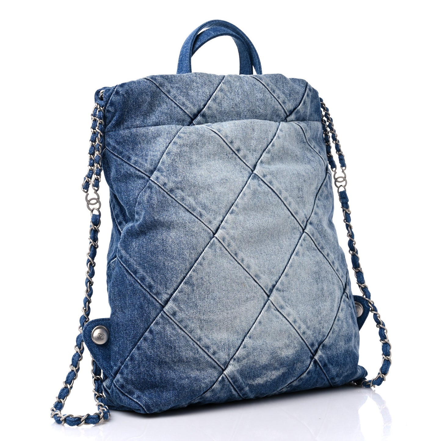 Denim Quilted Chanel 22 Backpack Blue