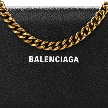 Balenciaga Grained Calfskin Logo Cash Phone Holder Wallet On Chain Black White 8 of 10