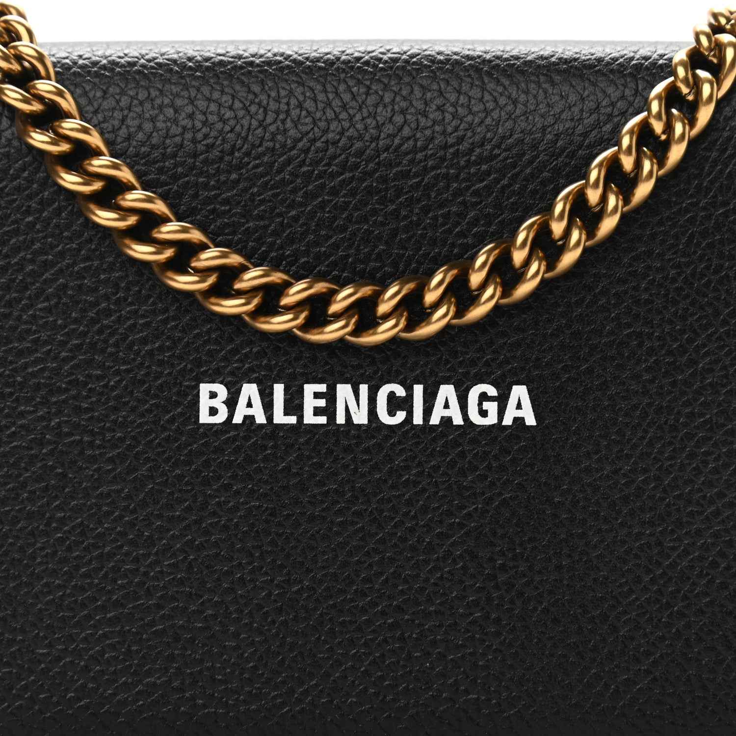 Balenciaga Grained Calfskin Logo Cash Phone Holder Wallet On Chain Black White 14 of 18