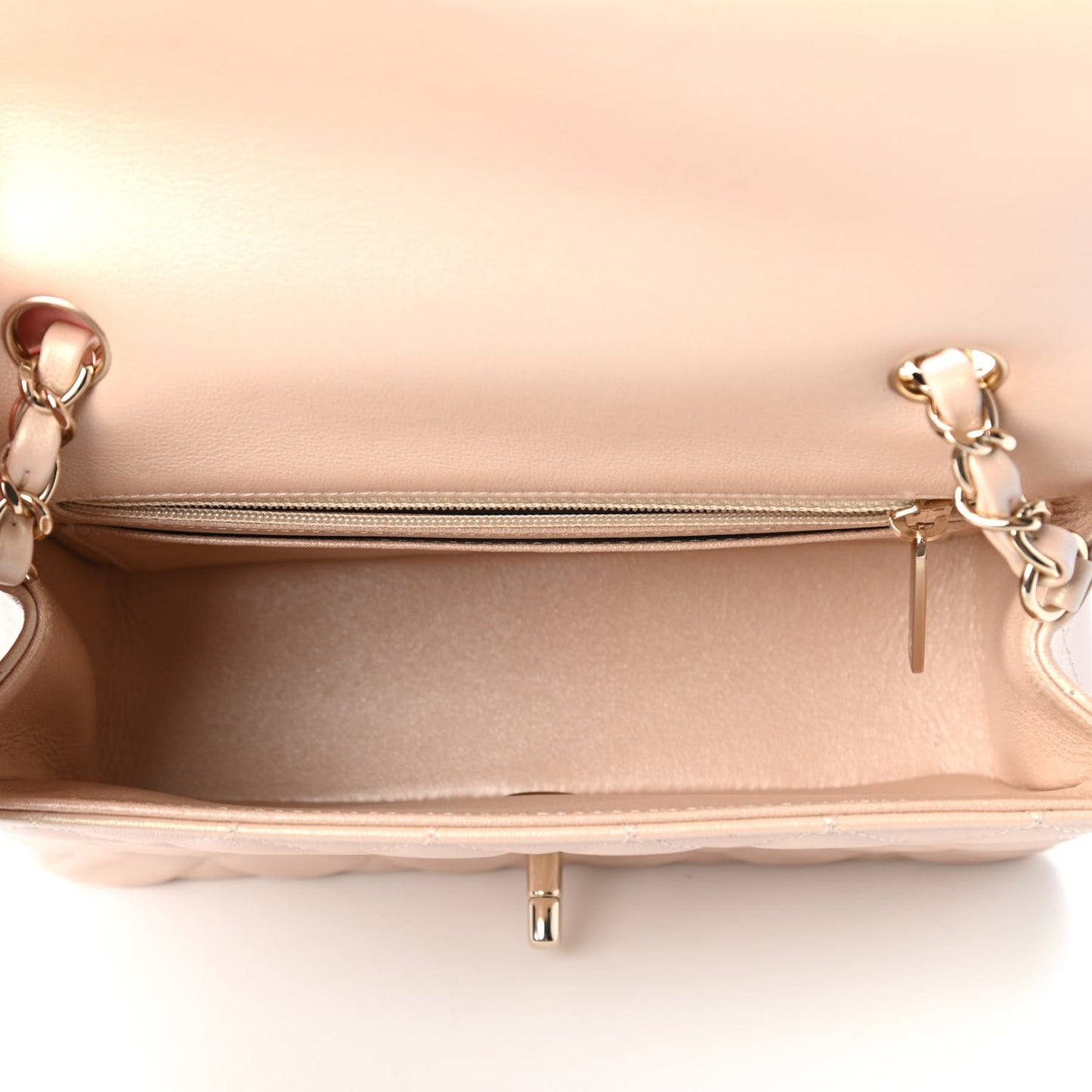 Iridescent Lambskin Quilted Mini Rectangular Flap Beige