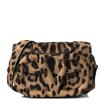 Valentino Garavani Calf Hair Leopard Print Small Supervee Crossbody Bag Black Marrone 1 of 8