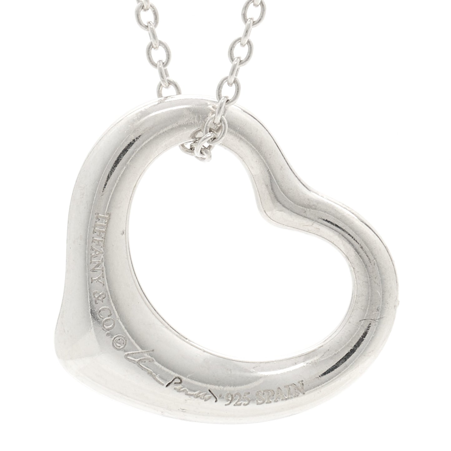 Sterling Silver 16mm Elsa Peretti Open Heart Pendant Necklace