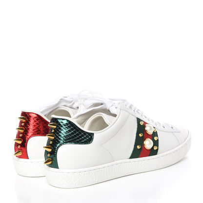 Gucci Calfskin Web Pearl Studded Womens Ace Sneakers 35.5 White 4 of 11