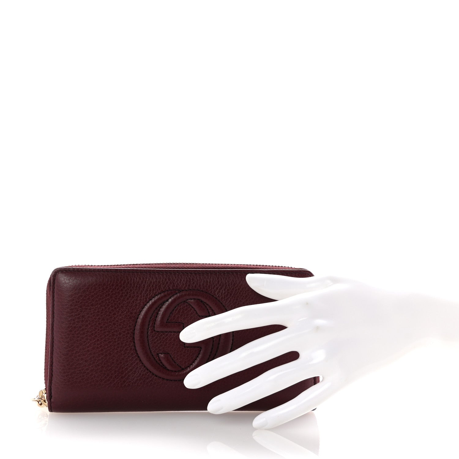 Gucci Pebbled Calfskin Soho Zip Around Wallet Classic Burgundy 2 of 8