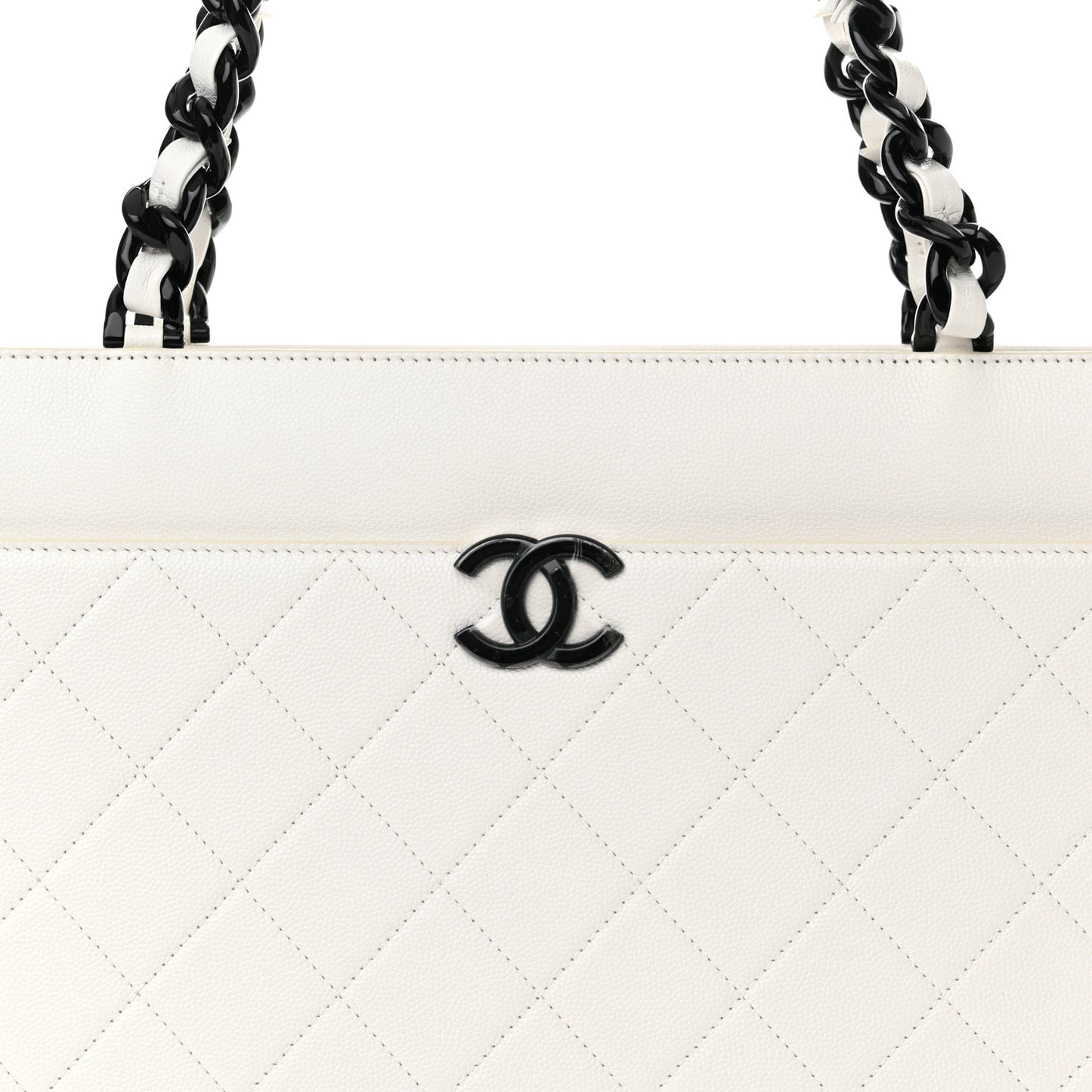 Caviar Quilted My Everything Large Shopping Tote White Black