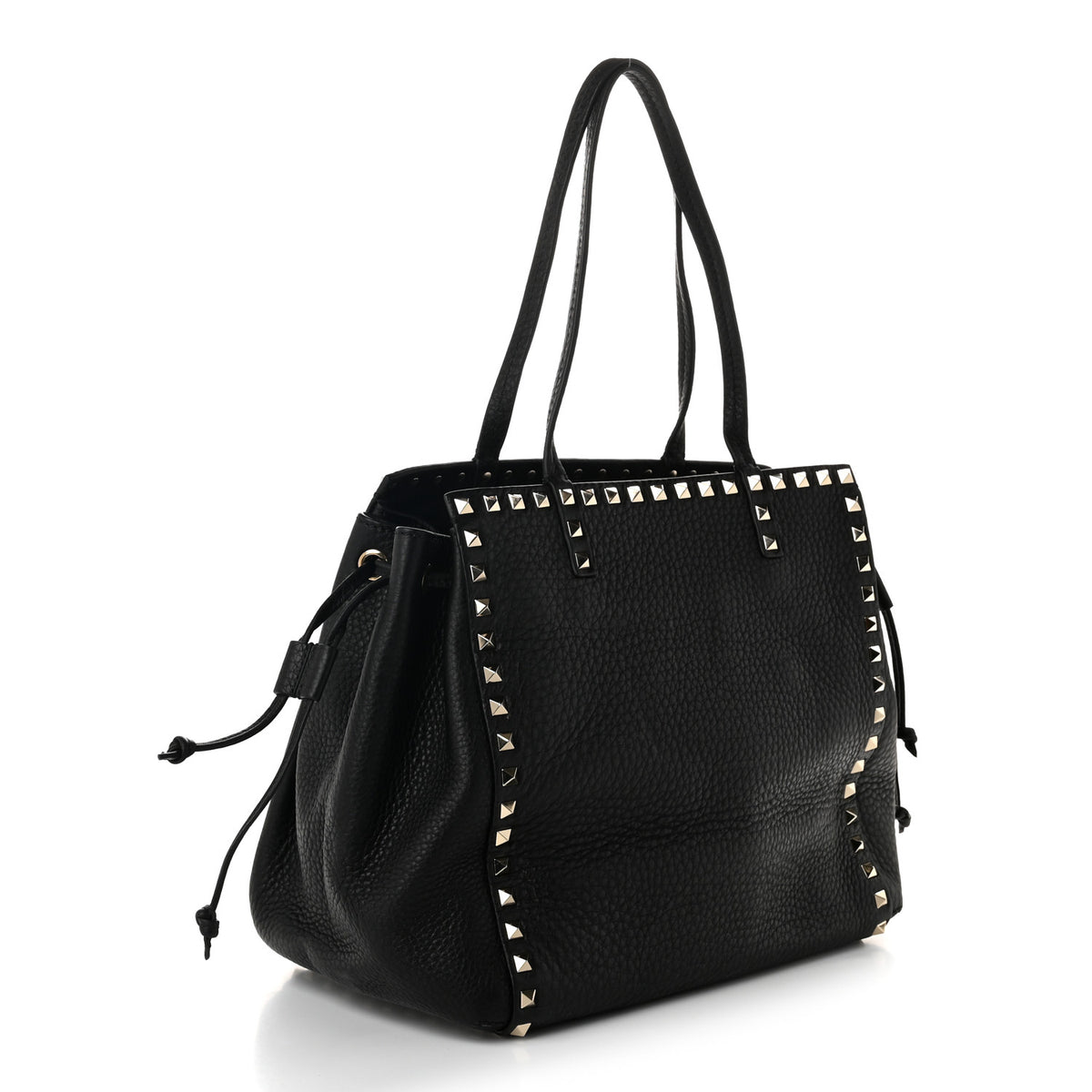 Valentino Garavani Grained Calfskin Rockstud Double Handle Cinch Tote  Black 3 of 9