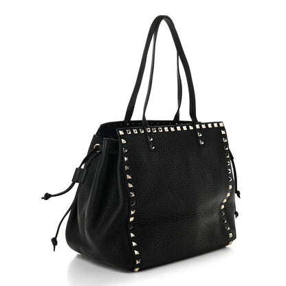 Valentino Garavani Grained Calfskin Rockstud Double Handle Cinch Tote  Black 3 of 9