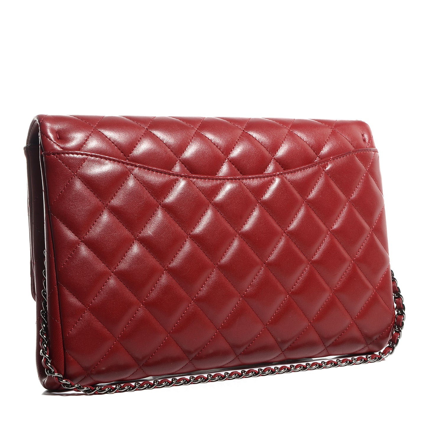 Lambskin Quilted Clutch With Chain Flap Red