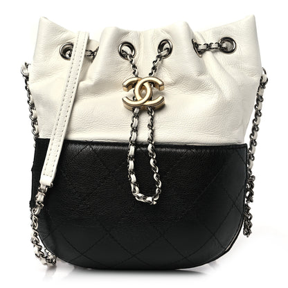 Chanel Aged Calfskin Quilted Small Gabrielle Bucket White Black 1 of 10