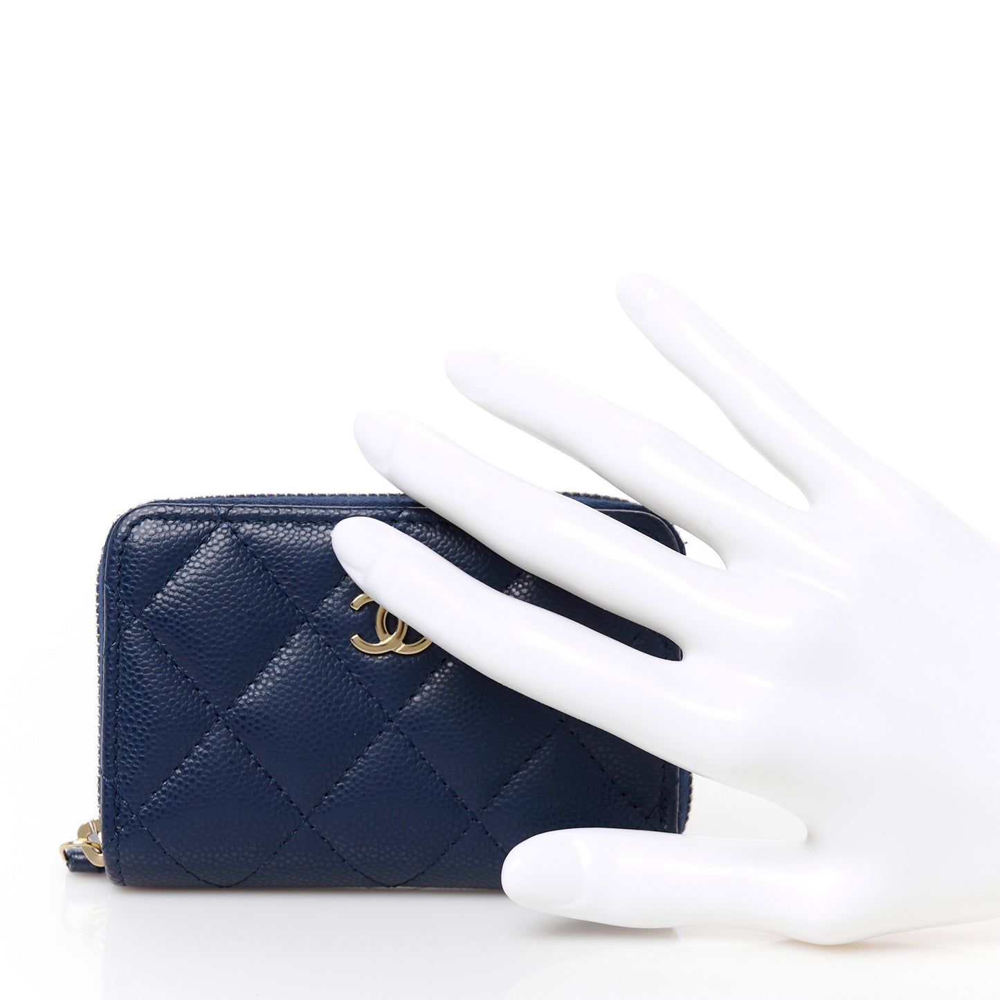 Caviar Quilted Zip Around Coin Purse Wallet Navy