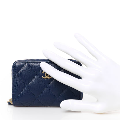 Chanel Caviar Quilted Zip Around Coin Purse Wallet Navy 2 of 8