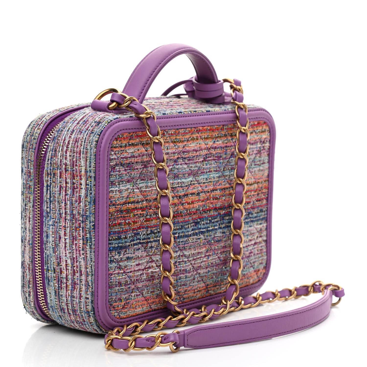 Chanel Tweed Quilted Medium CC Filigree Vanity Case Purple Multicolor 3 of 10