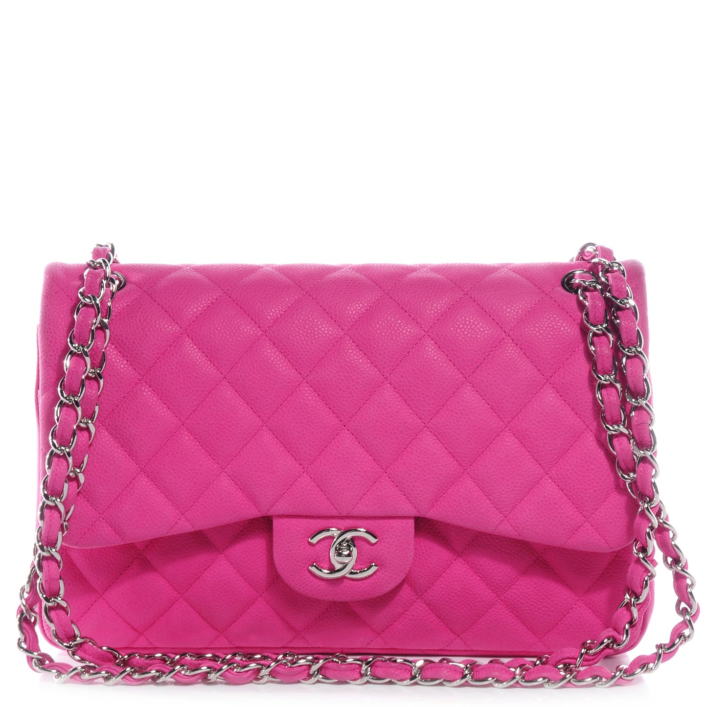 Iridescent Caviar Jumbo Double Flap Hot Pink