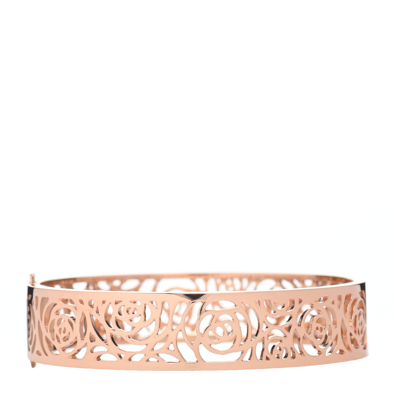 Chanel 18K Rose Gold Camellia Ajoure Bangle Bracelet 3 of 5