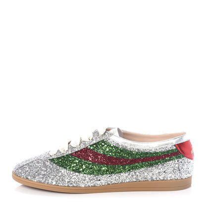 Gucci Glitter Fabric Web Mens Falacer Sneakers 9 Silver 1 of 11