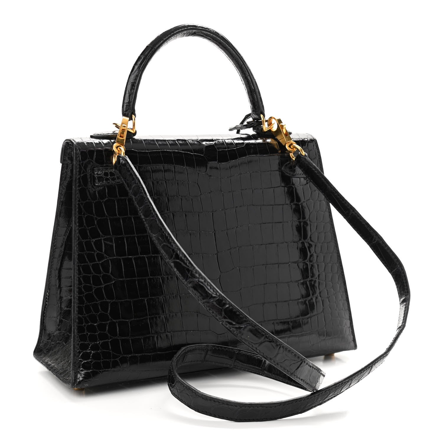 Hermes Shiny Porosus Crocodile Kelly Sellier 25 Black 3 of 18