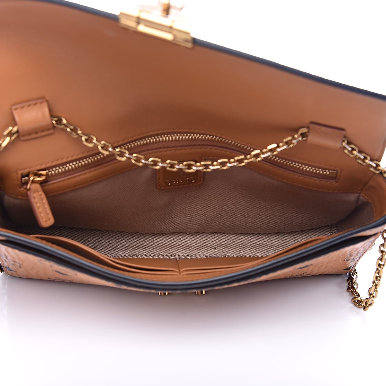 MCM Visetos Calfskin Millie Wallet on Chain Cognac Black 5 of 9
