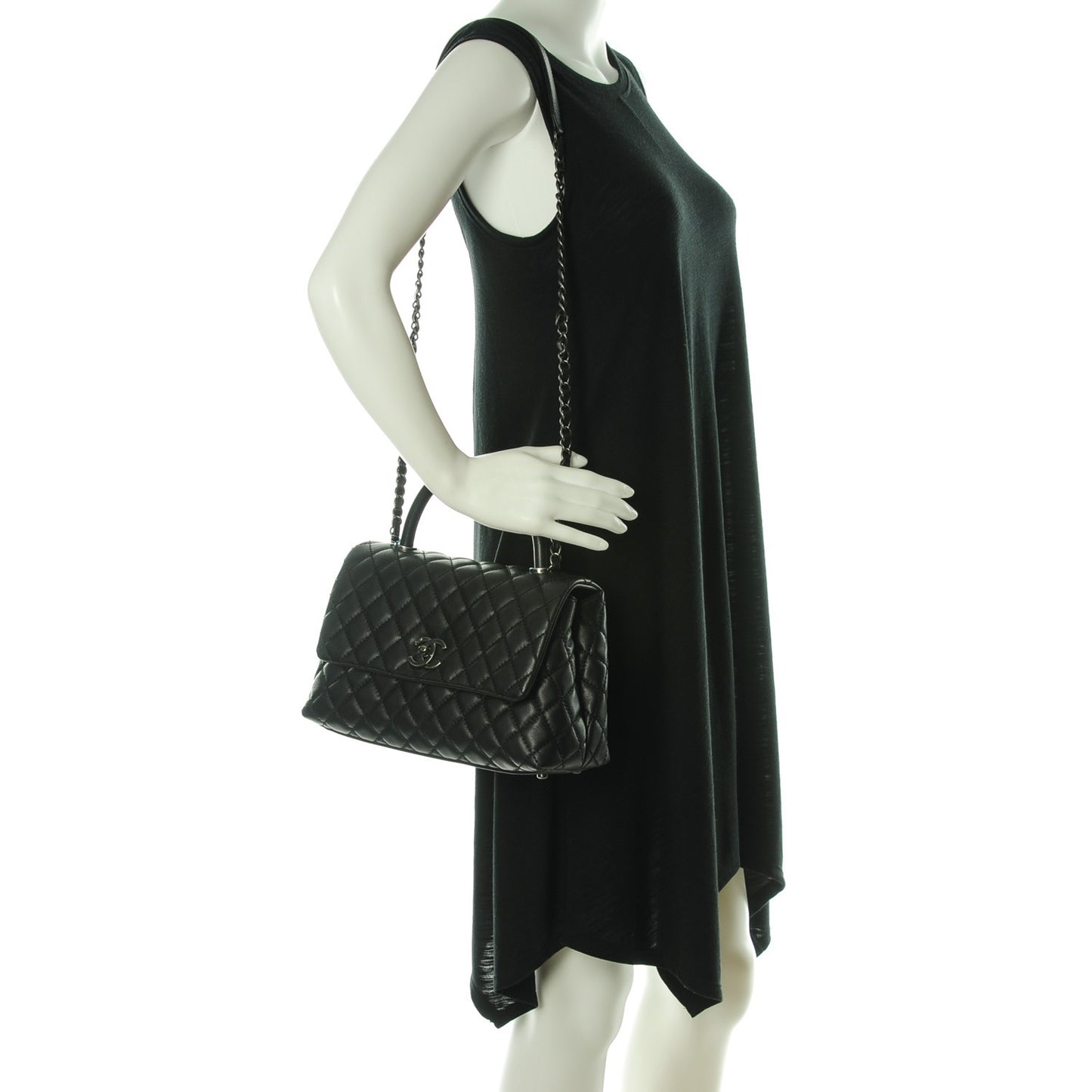 Caviar Quilted Small Coco Handle Flap Black