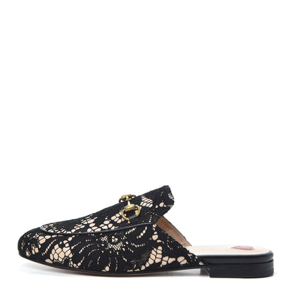 Gucci Lace Malaga Kid Womens Princetown Slippers 37 Black Skin Rose 1 of 7