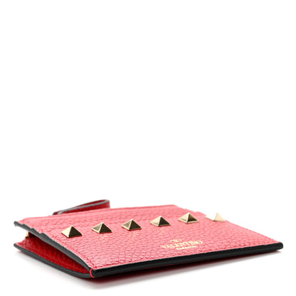 Valentino Garavani Pebbled Calfskin Rockstud Card Holder With Zipper Rouge Pur 4 of 6
